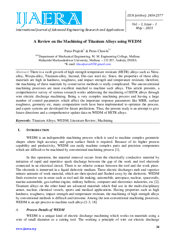 (PDF) A Review on the Machining of Titanium Alloys using WEDM