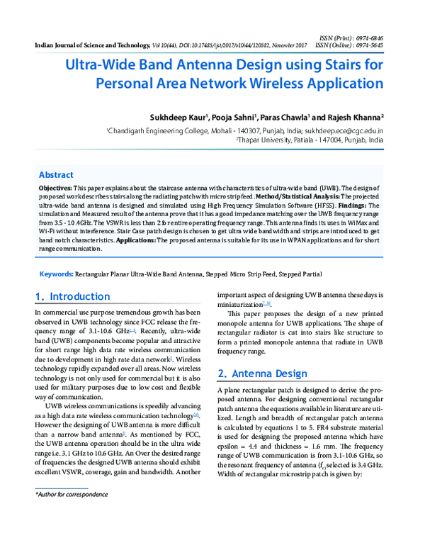 (PDF) Ultra-Wide Band Antenna Design using Stairs for Personal Area ...