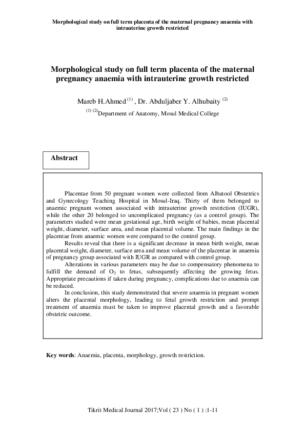 (PDF) Morphological study on full term placenta of the maternal ...