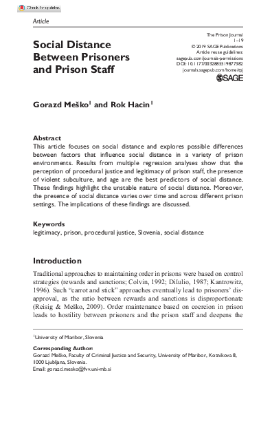 (PDF) Social Distance Between Prisoners and Prison Staff