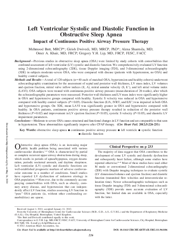 (PDF) Left Ventricular Systolic and Diastolic Function in Obstructive ...