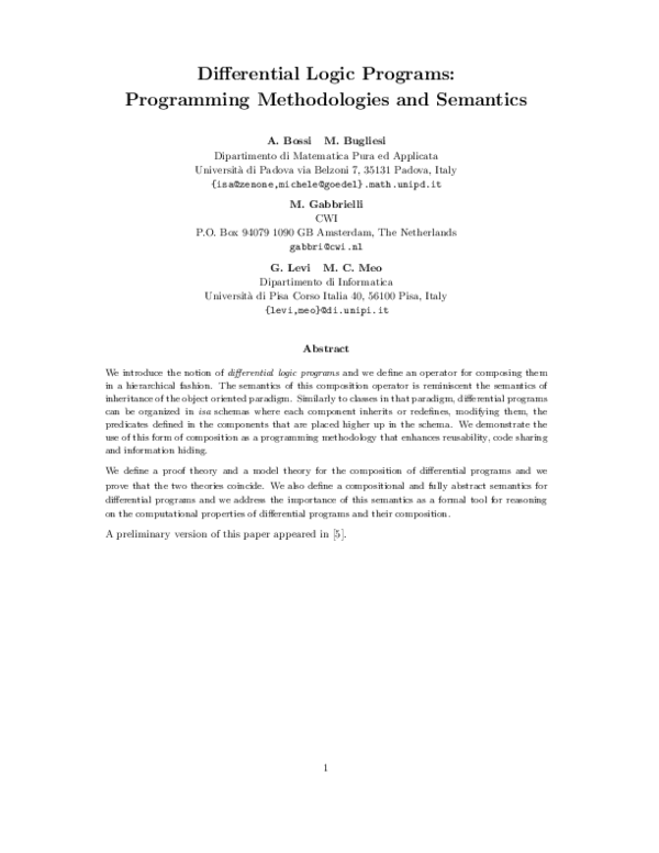 (PDF) Differential logic programs: Programming methodologies and semantics