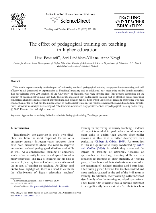 (PDF) The effect of pedagogical training on teaching in higher education
