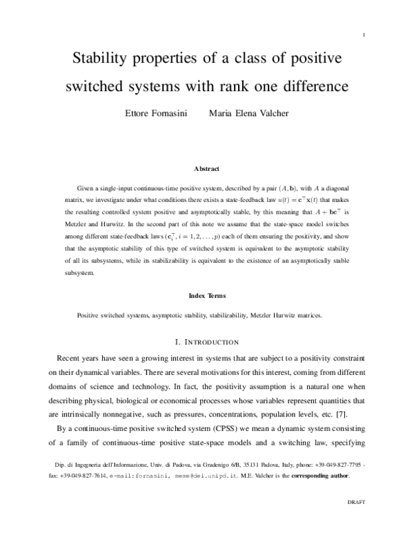 (PDF) Stability properties of a class of positive switched systems with ...