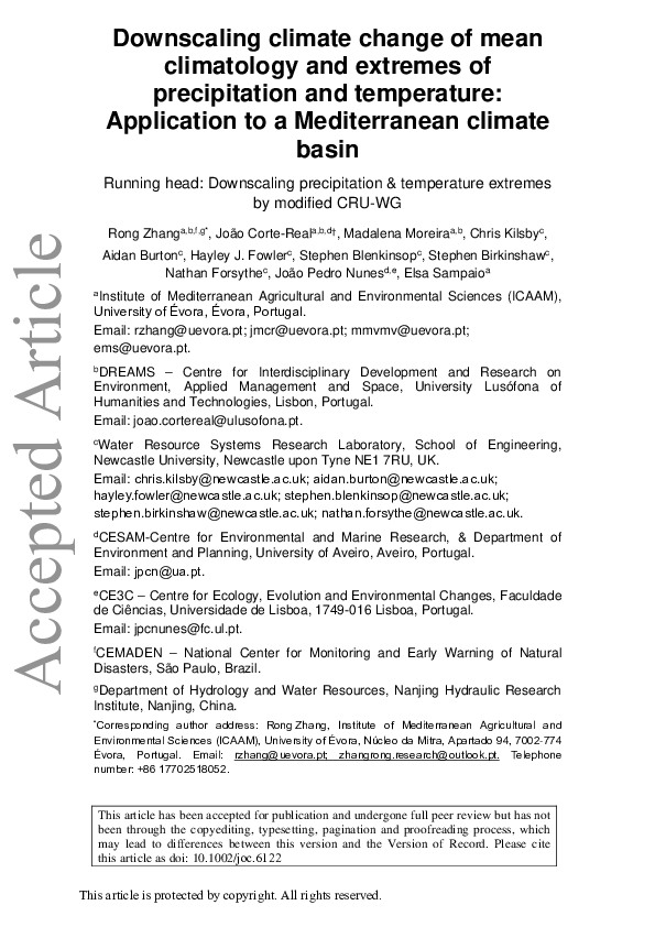 (PDF) Downscaling climate change of mean climatology and extremes of ...