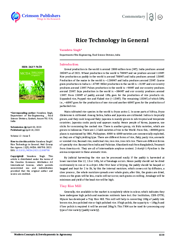 (PDF) Rice Technology in General