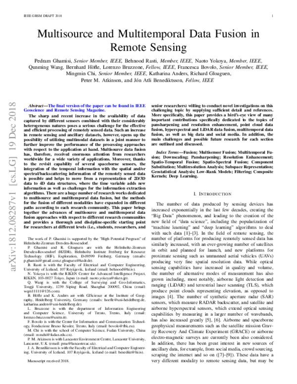 (PDF) Multisource and Multitemporal Data Fusion in Remote Sensing: A ...