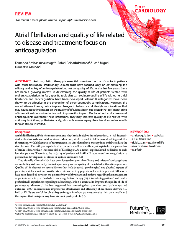 (PDF) Atrial fibrillation and quality of life related to disease and ...