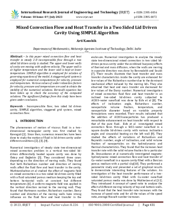 (PDF) Mixed Convection Flow and Heat Transfer in a Two Sided Lid Driven ...