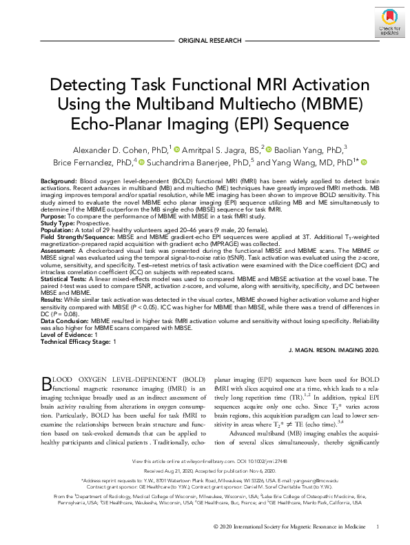 (PDF) Detecting Task Functional MRI Activation Using the Multiband ...