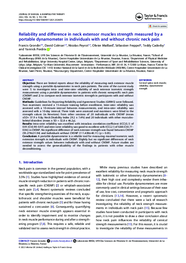 (PDF) Reliability and difference in neck extensor muscles strength ...