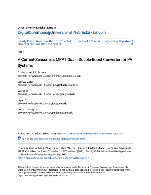 (PDF) A current-sensorless MPPT quasi-double-boost converter for PV systems