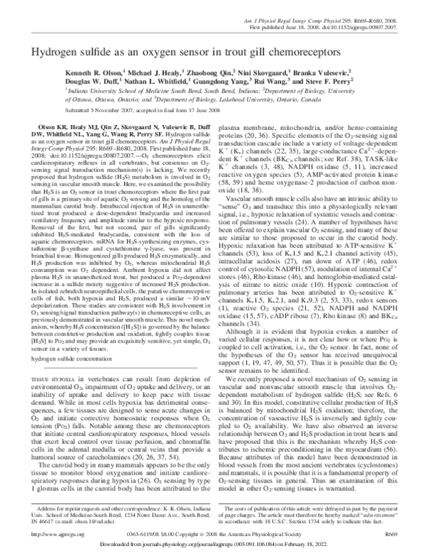 (PDF) Hydrogen sulfide as an oxygen sensor in trout gill chemoreceptors