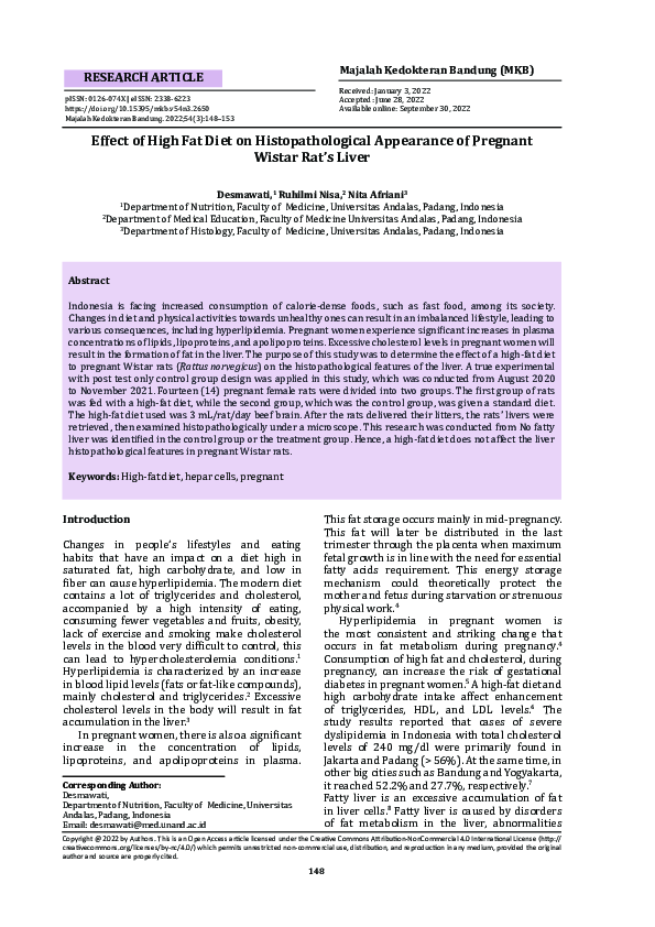 (PDF) Effect of High Fat Diet on Histopathological Appearance of ...