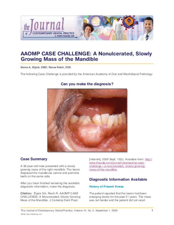 (PDF) AAOMP CASE CHALLENGE: A Nonulcerated, Slowly Growing Mass of the ...