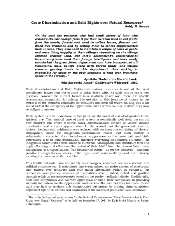 (PDF) Caste Discrimination and Dalit Rights over Natural Resources