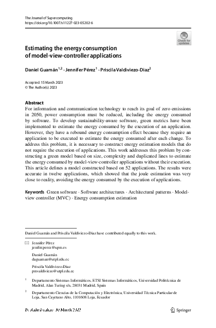 (PDF) Estimating the energy consumption of model-view-controller ...
