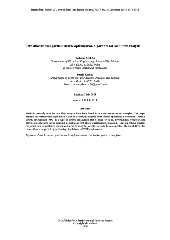 (PDF) Two dimensional particle swarm optimization algorithm for load ...