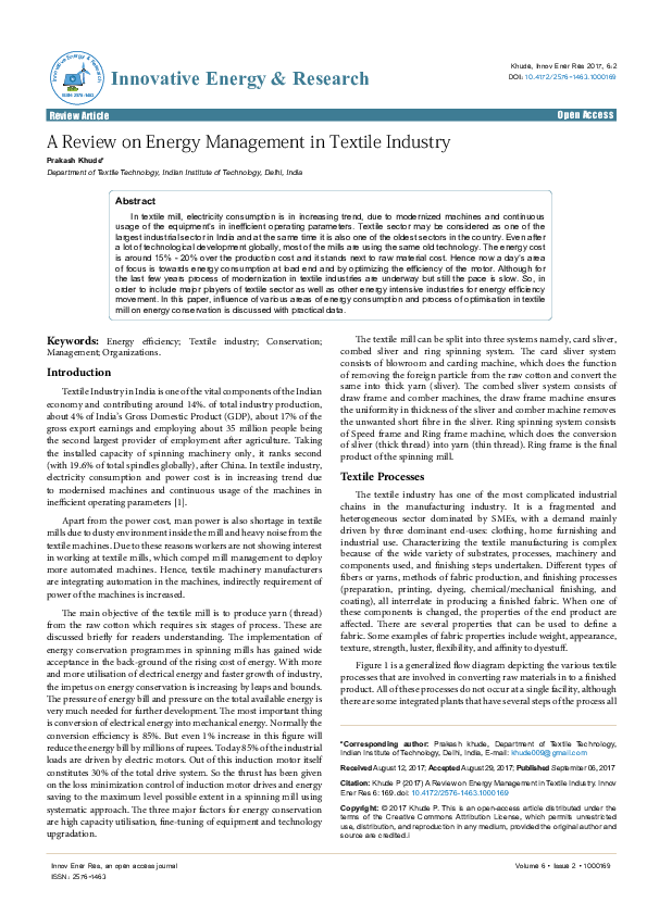 (PDF) A Review on Energy Management in Textile Industry
