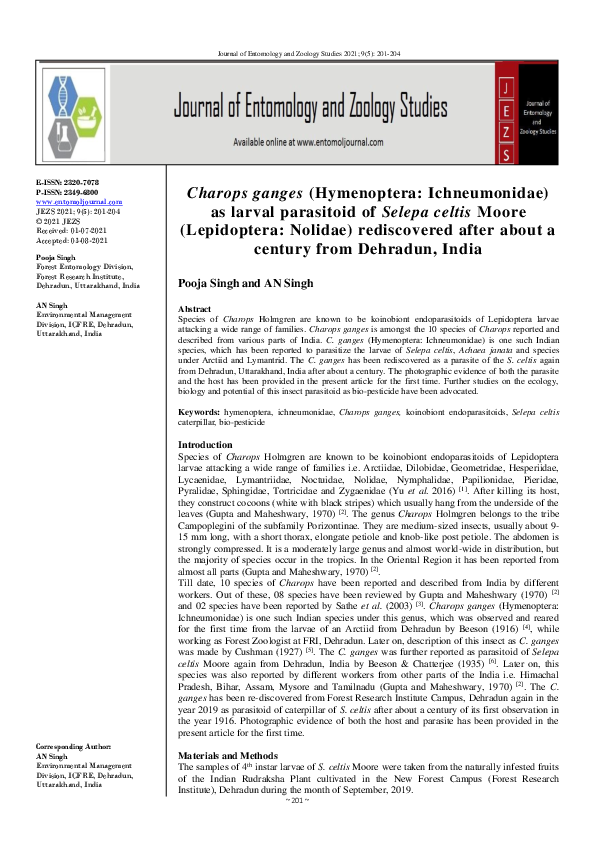(PDF) Charops ganges (Hymenoptera: Ichneumonidae) as larval parasitoid ...