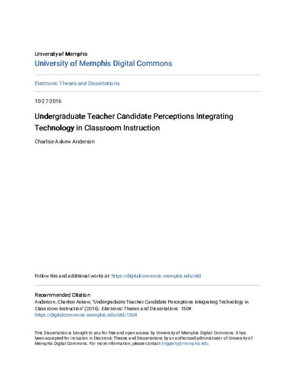 (PDF) Undergraduate Teacher Candidate Perceptions Integrating ...