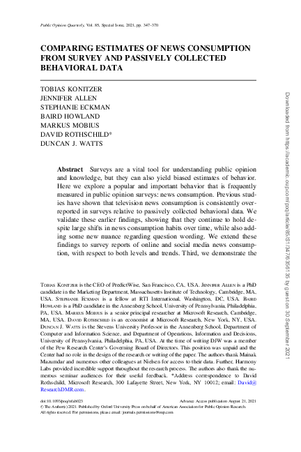 (PDF) Comparing Estimates of News Consumption from Survey and Passively ...