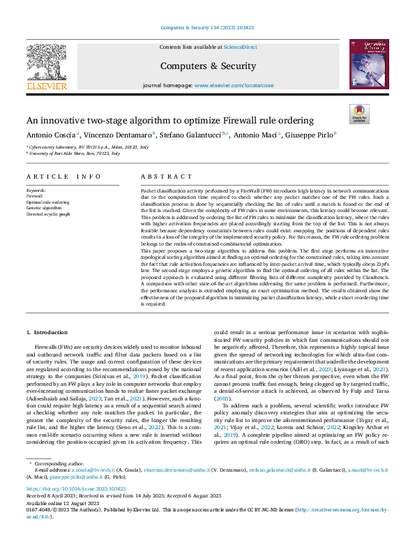 (PDF) An innovative two-stage algorithm to optimize Firewall rule ordering