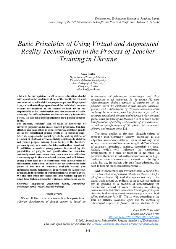 (PDF) Basic Principles of Using Virtual and Augmented Reality ...