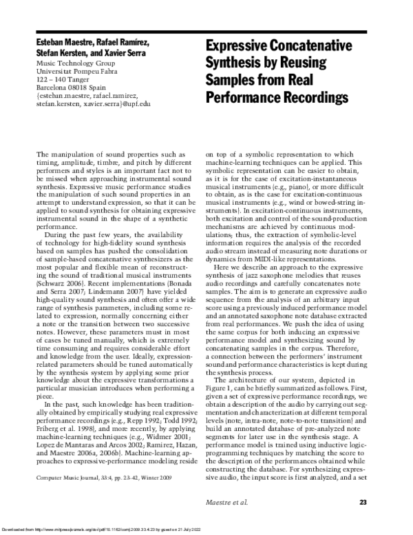 (PDF) Expressive Concatenative Synthesis by Reusing Samples from Real ...