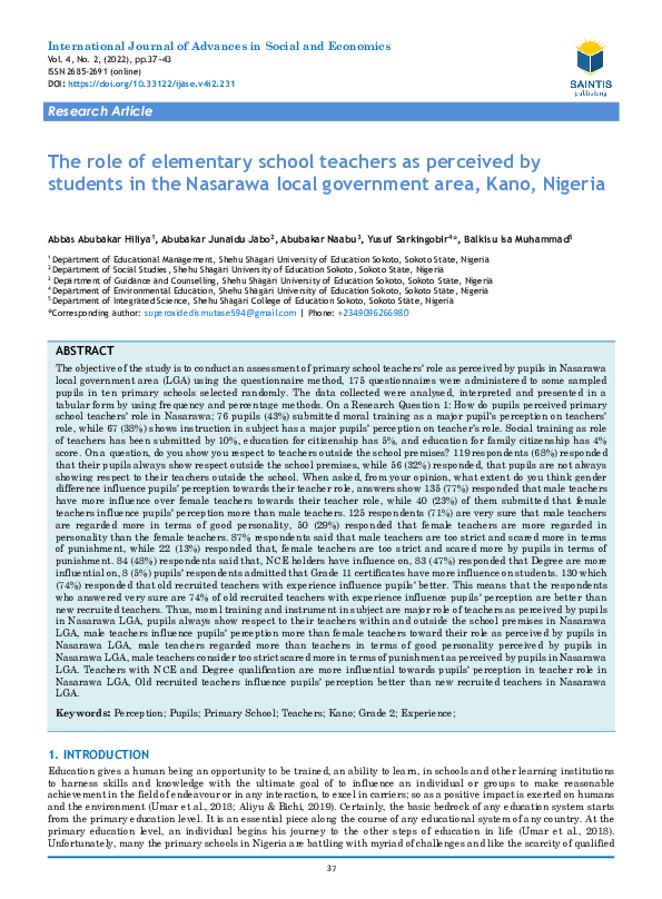 (PDF) The role of elementary school teachers as perceived by students ...
