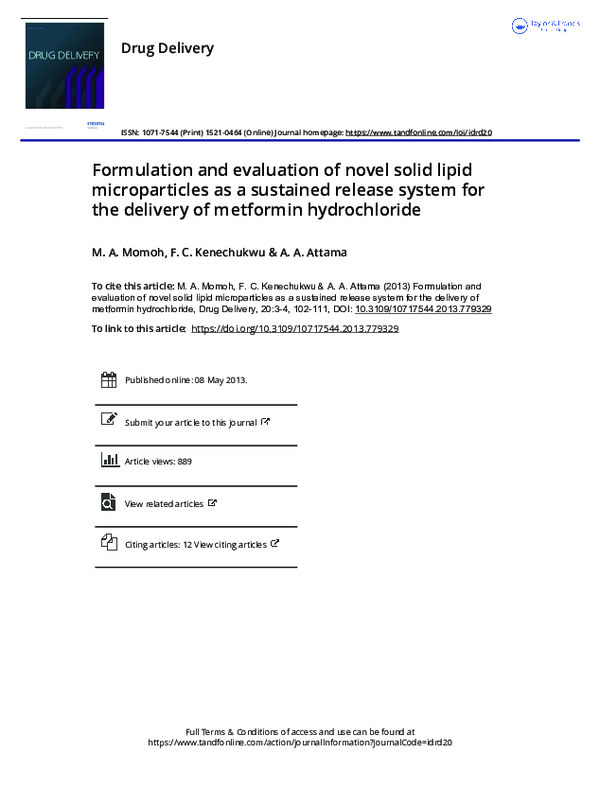 (PDF) Formulation and evaluation of novel solid lipid microparticles as ...