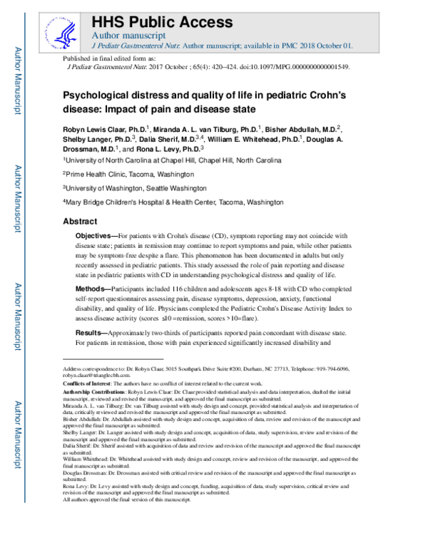 (PDF) Psychological Distress and Quality of Life in Pediatric Crohn ...