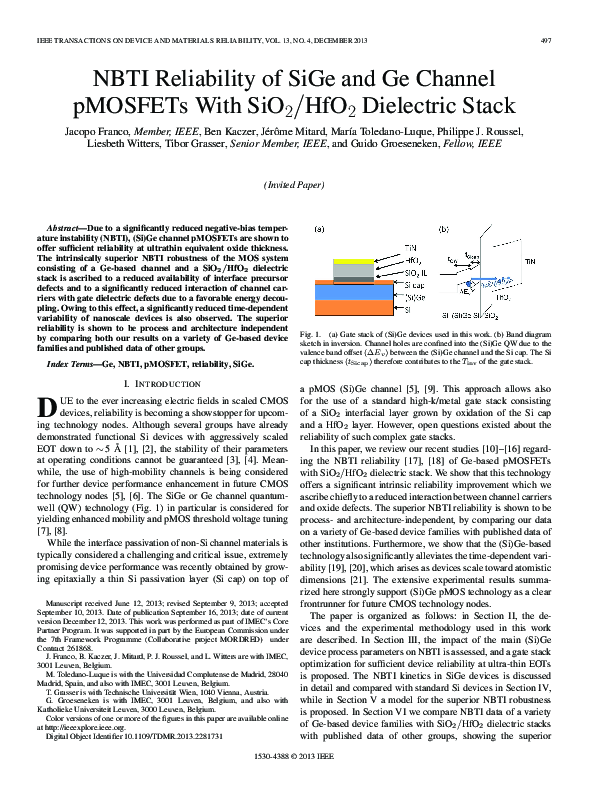(PDF) NBTI Reliability of SiGe and Ge Channel pMOSFETs With $ \hbox{SiO ...
