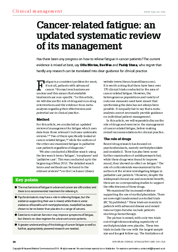 (PDF) Cancerrelated fatigue An updated systematic review of its