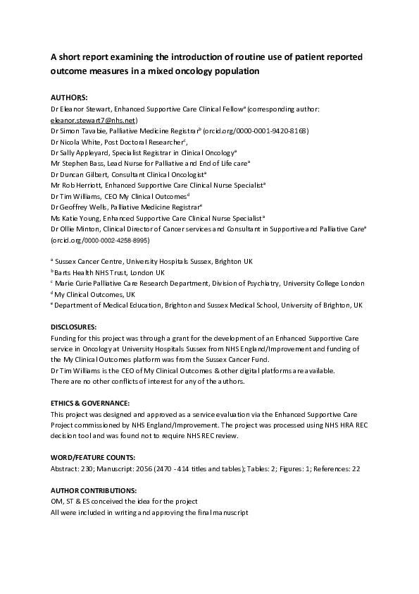 (PDF) A Short Report Examining the Introduction of Routine Use of