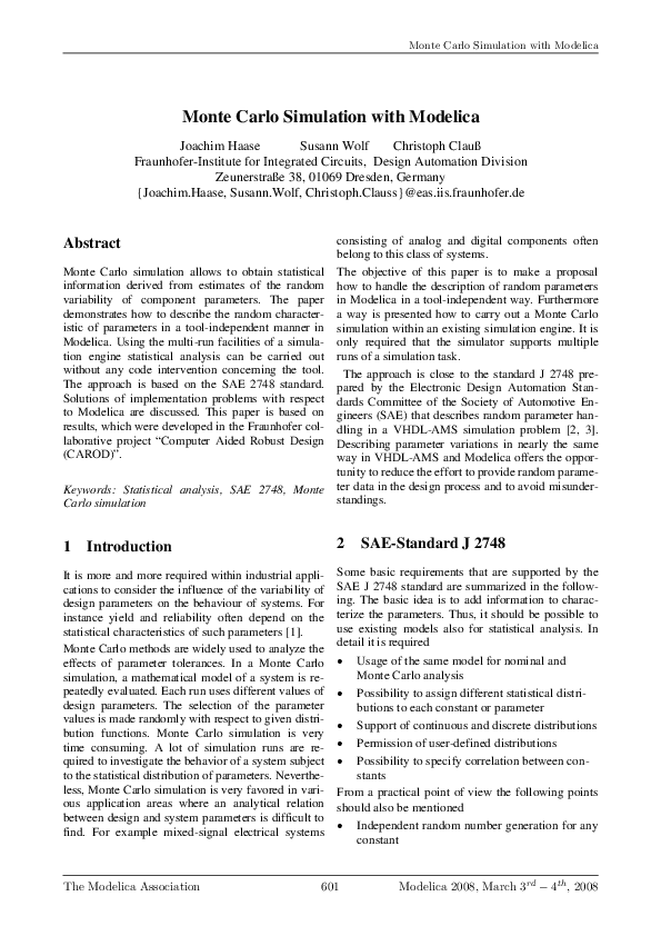 (PDF) Monte Carlo Simulation with Modelica