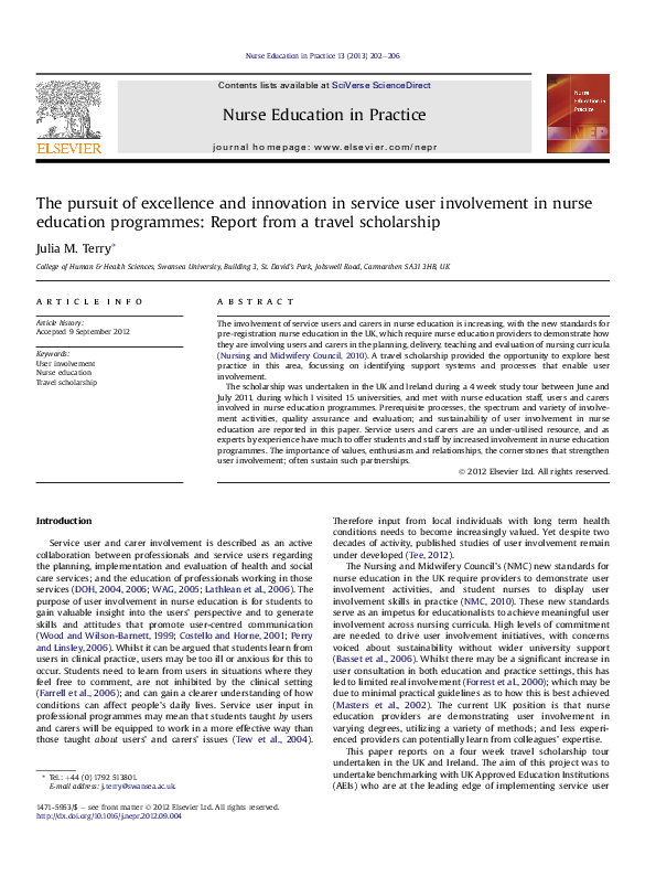 (PDF) The pursuit of excellence and innovation in service user ...