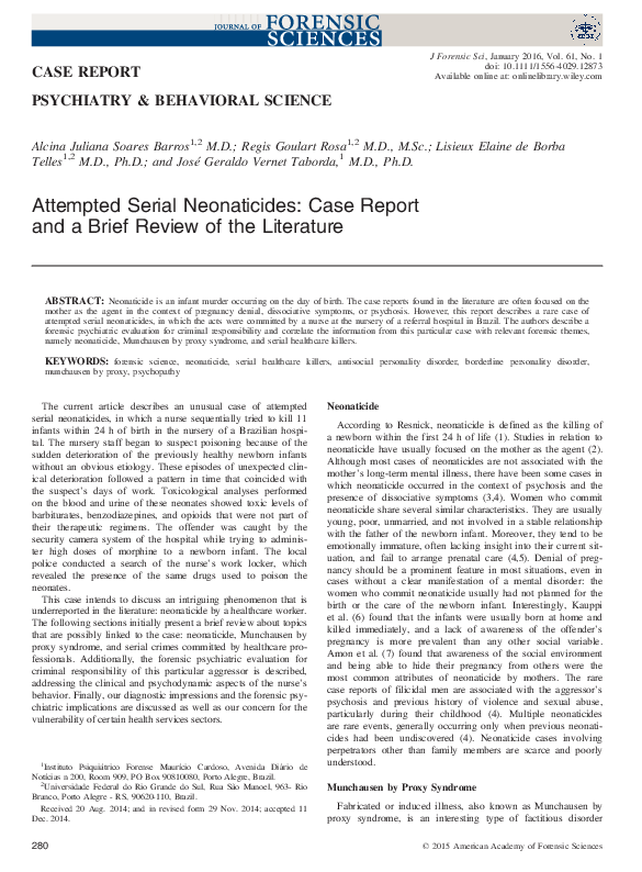 (PDF) Attempted Serial Neonaticides: Case Report and a Brief Review of ...