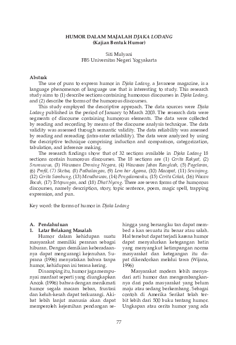 (PDF) HUMOR DALAM MAJALAH DJAKA LODANG (Kajian Bentuk Humor)