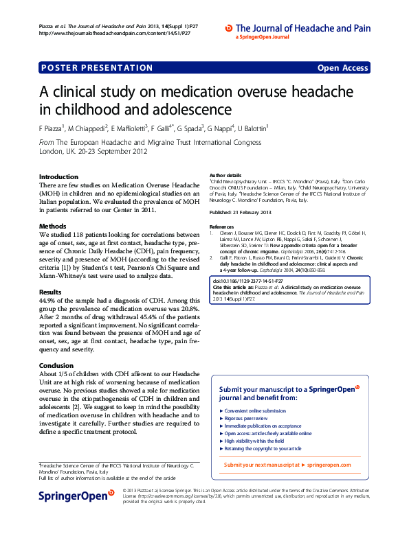 (PDF) A clinical study on medication overuse headache in childhood and ...
