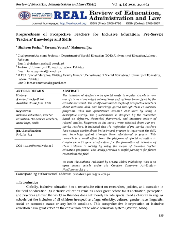 (PDF) Preparedness of Prospective Teachers for Inclusive Education: Pre ...