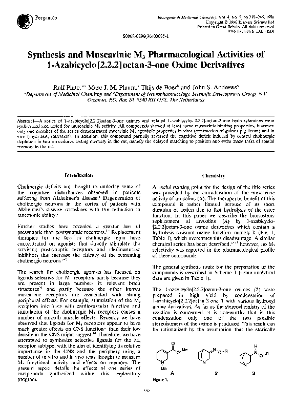 (PDF) Synthesis and muscarinic M3 pharmacological activities of 1 ...