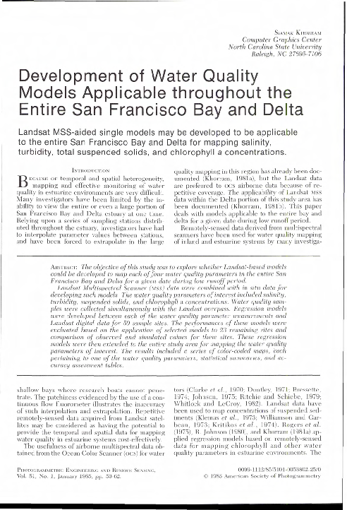 (PDF) Development of water quality models applicable throughout the ...