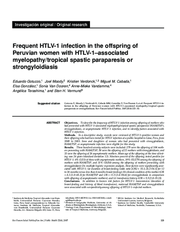 (PDF) Frequent HTLV-1 infection in the offspring of Peruvian women with ...