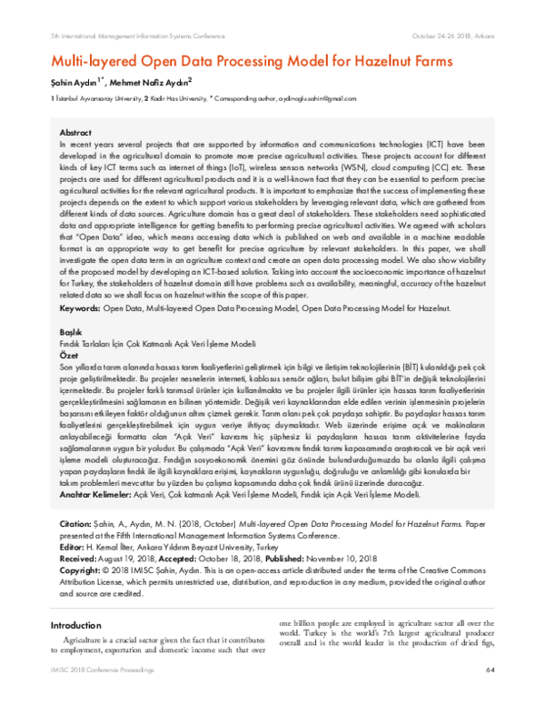 (PDF) Multi-layered Open Data Processing Model for Hazelnut Farms