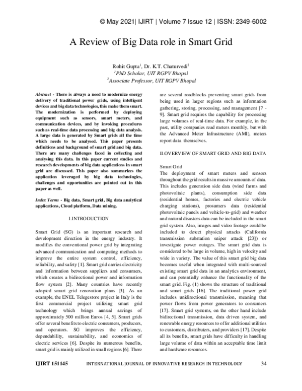 (PDF) A Review of Big Data role in Smart Grid