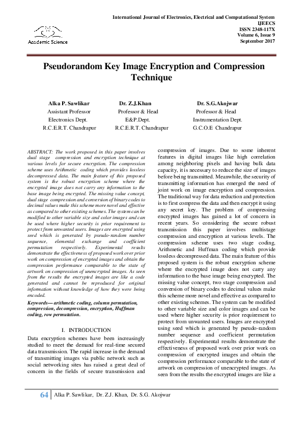 (PDF) 64 Pseudorandom Key Image Encryption and Compression Technique