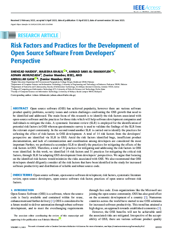 (PDF) Risk Factors and Practices for the Development of Open Source ...