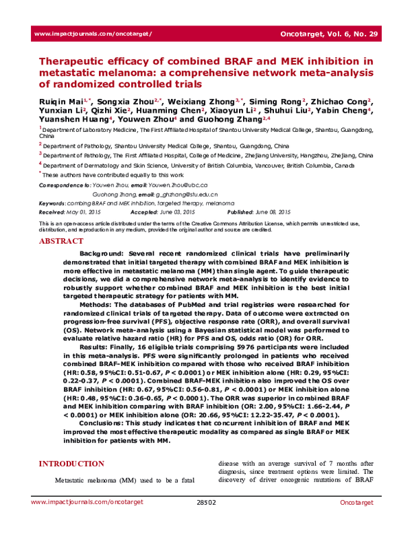 (PDF) Therapeutic efficacy of combined BRAF and MEK inhibition in ...
