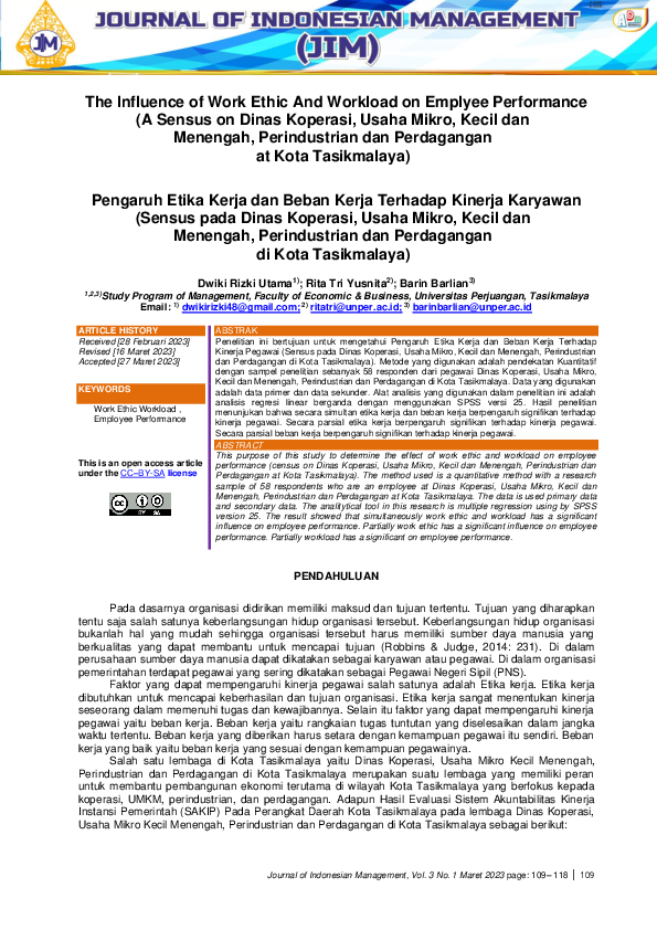 (PDF) The Influence of Work Ethic And Workload on Emplyee Performance ...